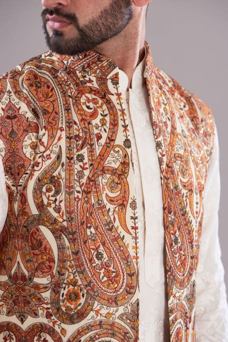 Buy_Kasbah_Multi Color Georgette, Cotton Embroidery Floral Kalamkari Work Long Open Shrug _Online_at_Aza_Fashions