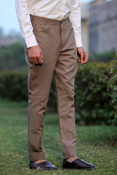 Buy_Raw & Rustic By Niti Bothra_Brown Cotton Plain Breeches _Online_at_Aza_Fashions