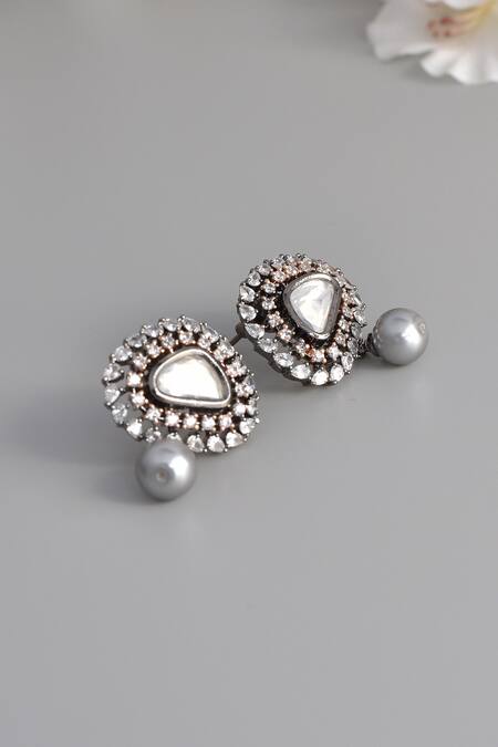 Buy_Gwacy_Grey Zirconia Stone Embellished Stud Earrings_Online_at_Aza_Fashions
