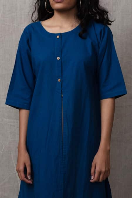 Buy Banana Labs Blue Cotton Plain Round Front Slit Kurta Set Online at Aza Fashions Buy_Banana Labs_Blue Cotton Plain Round Front Slit Kurta Set _Online_at_Aza_Fashions