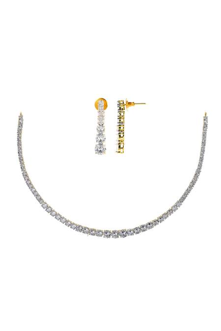 Buy_Ishhaara_Gold Plated Crystals Cubic Zirconia Embellished Necklace Set _Online_at_Aza_Fashions