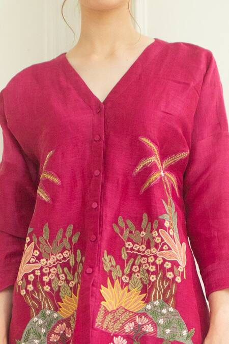 Buy Oja Pink Pant , Shirt Linen Embroidered And Set Online at Aza Fashions Buy_Oja_Pink Pant , Shirt Linen Embroidered And Set _Online_at_Aza_Fashions