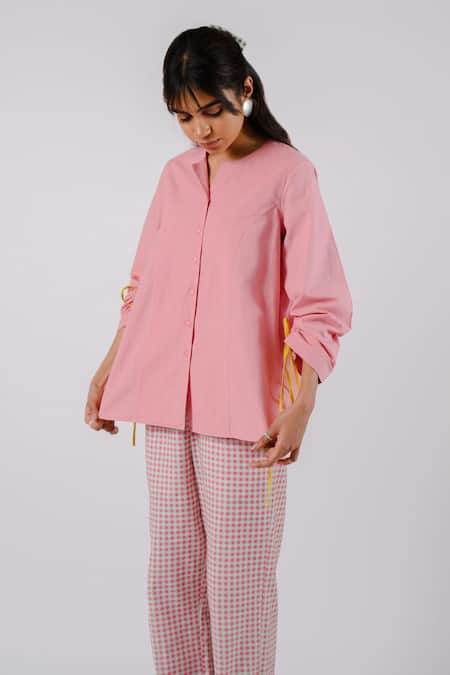 Tussah By Siddhi Shah Pink Cotton Cut Work Round Neck Placed Shirt With Pant Online at Aza Fashions Tussah By Siddhi Shah_Pink Cotton Cut Work Round Neck Placed Shirt With Pant _Online_at_Aza_Fashions