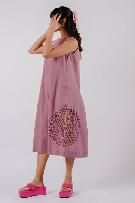 Buy_Tussah By Siddhi Shah_Purple Cotton Cut Work Round Neck Dress _Online_at_Aza_Fashions
