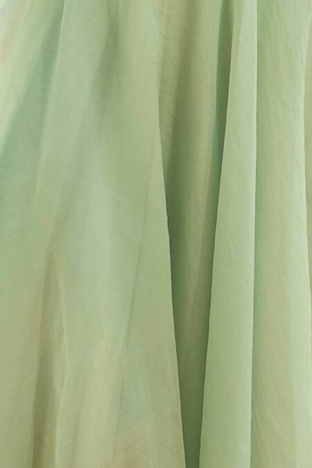 Shop Ridhima Bhasin Green Organza V Neck Blouse And Lehenga Set Online at Aza Fashions Shop_Ridhima Bhasin_Green Organza V Neck Blouse And Lehenga Set _Online_at_Aza_Fashions