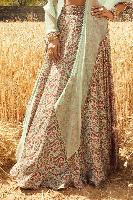 Buy Ridhima Bhasin Green Organza, Satin V Neck Floral Print Lehenga Set Online at Aza Fashions Buy_Ridhima Bhasin_Green Organza, Satin V Neck Floral Print Lehenga Set _Online_at_Aza_Fashions