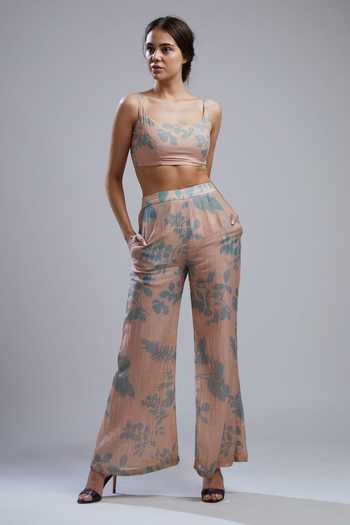 Buy_Koai_Peach Cotton Chanderi Silk Floral Print Palazzo _Online_at_Aza_Fashions