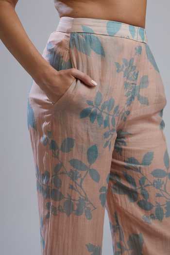 Koai_Peach Cotton Chanderi Silk Floral Print Palazzo _at_Aza_Fashions