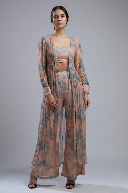 Koai_Peach Cotton Chanderi Silk Floral Print Cape _Online_at_Aza_Fashions
