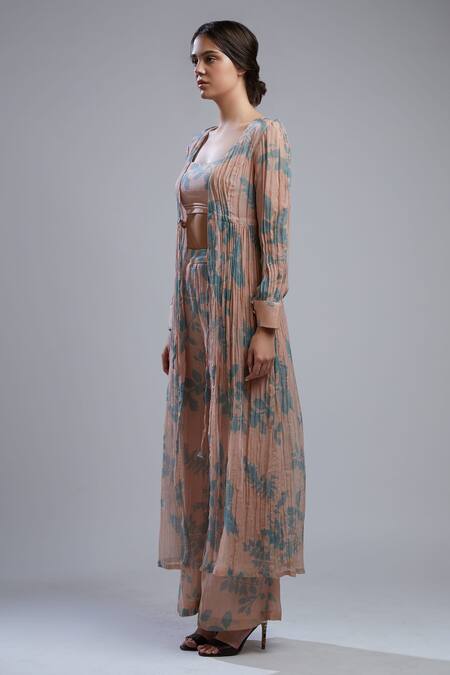 Buy_Koai_Peach Cotton Chanderi Silk Floral Print Cape _Online_at_Aza_Fashions
