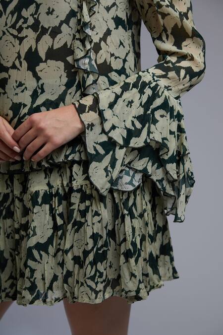 Shop Koai Beige Chiffon Floral Print Flared Skirt Online at Aza Fashions Shop_Koai_Beige Chiffon Floral Print Flared Skirt_Online_at_Aza_Fashions