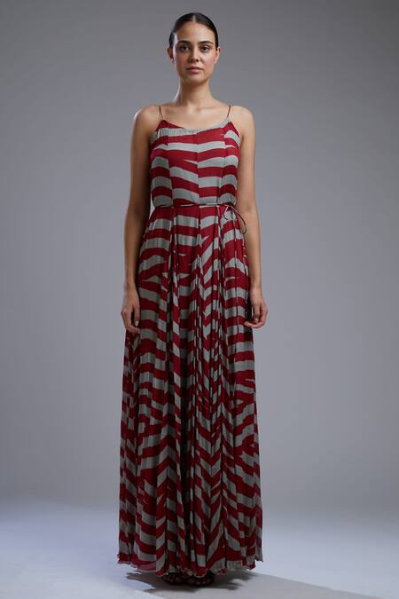 Buy_Koai_Red Chiffon Round Striped Maxi Dress _Online_at_Aza_Fashions