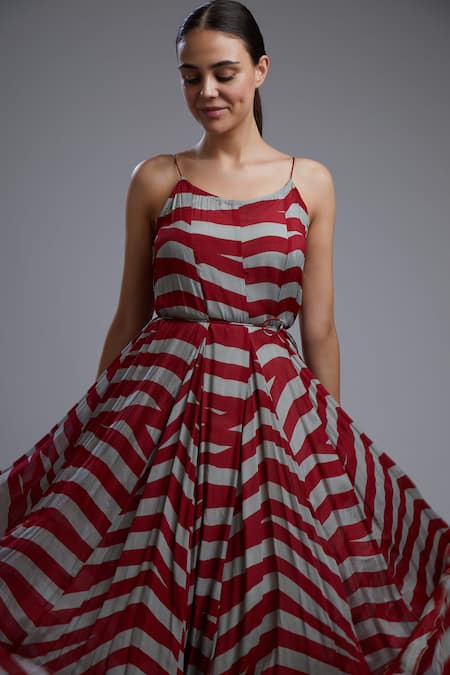 Shop_Koai_Red Chiffon Round Striped Maxi Dress _Online_at_Aza_Fashions