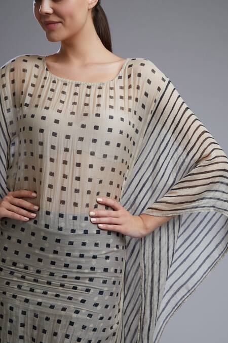 Koai_White Chanderi Boat Printed Tunic _at_Aza_Fashions