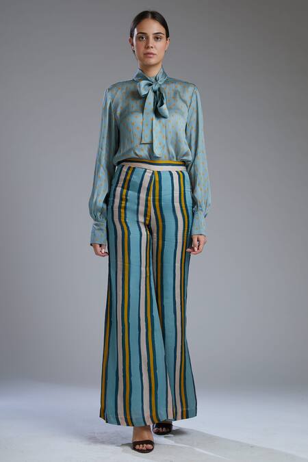 Buy_Koai_Green Silk Striped Palazzo _Online_at_Aza_Fashions