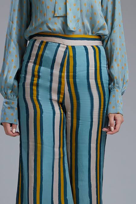 Koai_Green Silk Striped Palazzo _at_Aza_Fashions