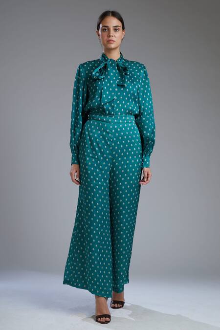 Buy_Koai_Green Silk Printed Palazzo _Online_at_Aza_Fashions