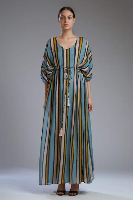 KoAi Striped Slit Maxi Dress 