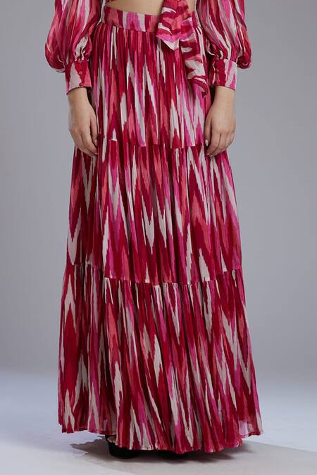 Koai_Pink Chiffon Printed Tiered Maxi Skirt _at_Aza_Fashions