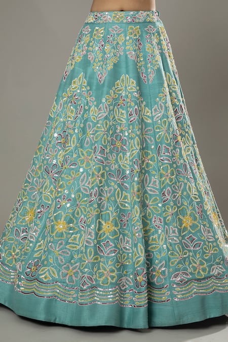 Buy_I Am Design_Blue Raw , Organza Peppermint Candy Embroidered Bridal Lehenga Set _Online_at_Aza_Fashions