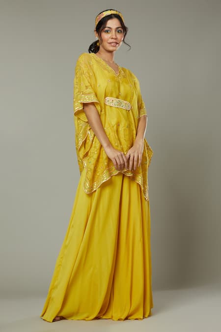 I Am Design Yellow Chiffon, Silk Organza Mango Bite Candy Palazzo And Embroidered Kaftan Set Online at Aza Fashions I Am Design_Yellow Chiffon, Silk Organza Mango Bite Candy Palazzo And Embroidered Kaftan Set _Online_at_Aza_Fashions