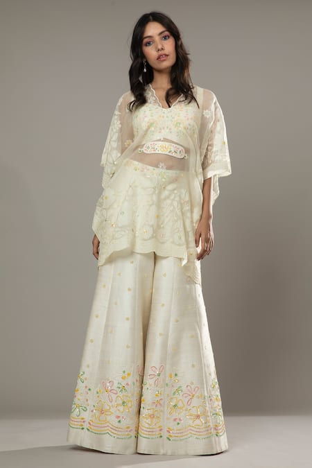 Shop I Am Design Ivory Raw , Organza French Vanilla Embroidered Palazzo Set With Kaftan Online at Aza Fashions Shop_I Am Design_Ivory Raw , Organza French Vanilla Embroidered Palazzo Set With Kaftan _Online_at_Aza_Fashions