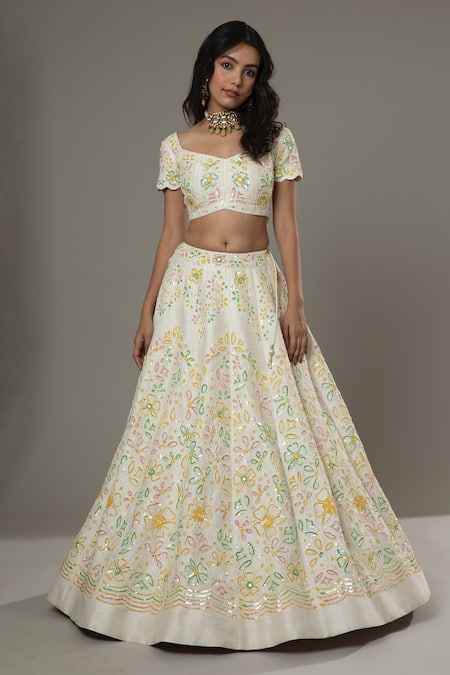 Buy_I Am Design_Ivory Raw , Organza French Vanilla Embroidered Bridal Lehenga Set _Online_at_Aza_Fashions
