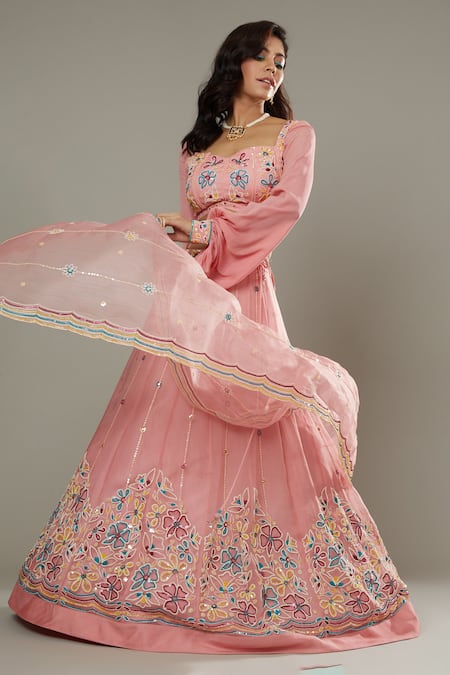 Buy I Am Design Pink Raw , Organza Candy Floss Hand Embroidered Bridal Lehenga Set Online at Aza Fashions Buy_I Am Design_Pink Raw , Organza Candy Floss Hand Embroidered Bridal Lehenga Set _Online_at_Aza_Fashions