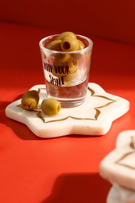 Elysian Home_White Marble Lotus Coasters Set Of 4_Online_at_Aza_Fashions