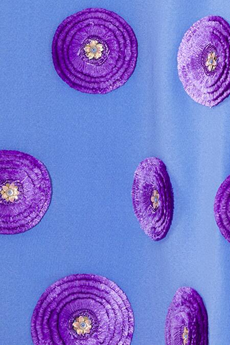 Urvashi Joneja_Blue Crepe 3d Floral Applique Round Shift Dress_at_Aza_Fashions