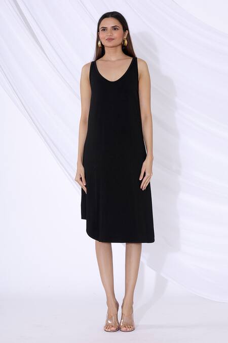 Shop_Urvashi Joneja_Yellow Cotton V Neckline Embellished Draped Dress_Online_at_Aza_Fashions