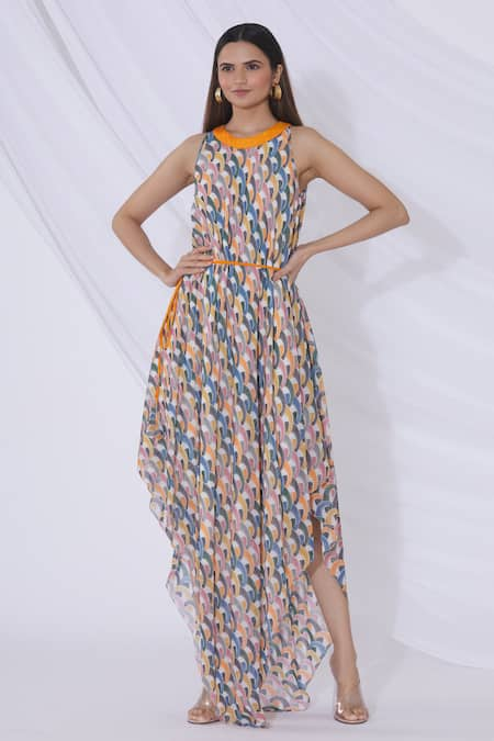 Urvashi Joneja Asymmetric Printed Dress 