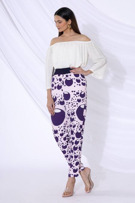 Buy_Urvashi Joneja_Pink Crepe Motif Printed Straight Pants _Online_at_Aza_Fashions