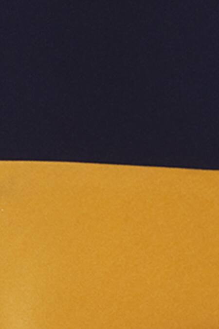 Shop_Urvashi Joneja_Blue Crepe V Neckline Colorblock Midi Dress _Online_at_Aza_Fashions