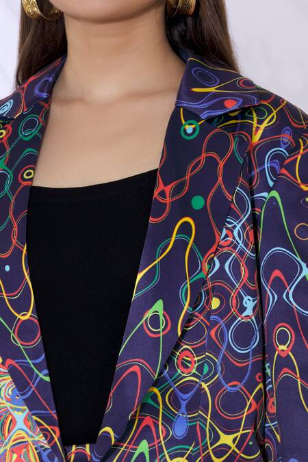 Urvashi Joneja_Blue Satin Abstract Print Lapel Blazer And Pant Set _at_Aza_Fashions