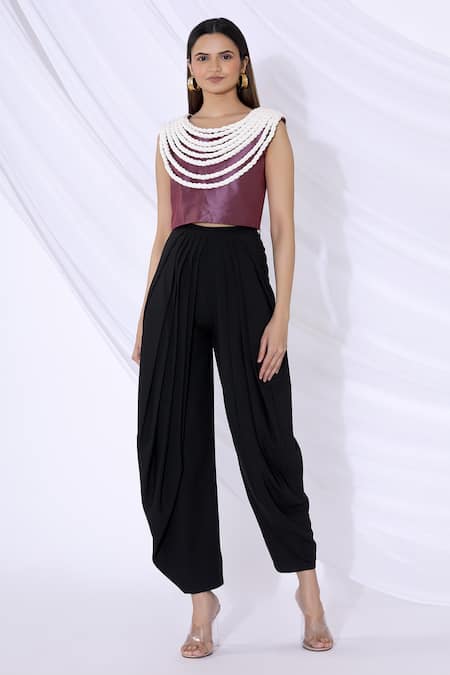 Urvashi Joneja_Purple Silk Round Crop Top _Online_at_Aza_Fashions