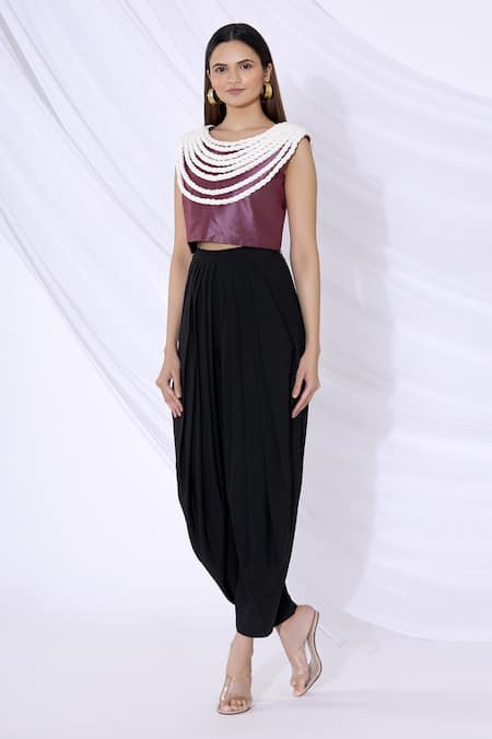 Shop_Urvashi Joneja_Purple Silk Round Crop Top _Online_at_Aza_Fashions