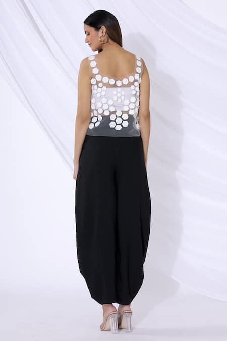 Urvashi Joneja Geometric Applique Sheer Top 