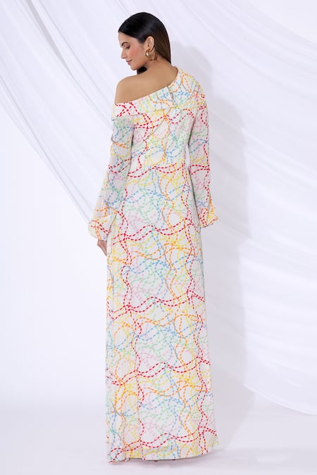 Urvashi Joneja Off Shoulder Printed Dress 