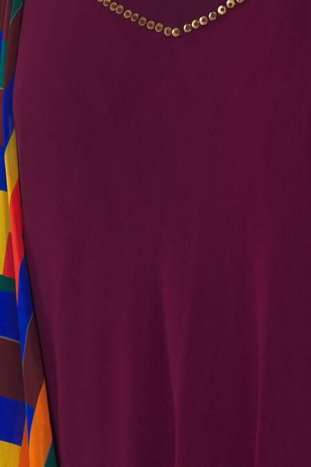 Shop_Urvashi Joneja_Purple Georgette Geometric Print V Neck Asymmetric Draped Dress_Online_at_Aza_Fashions