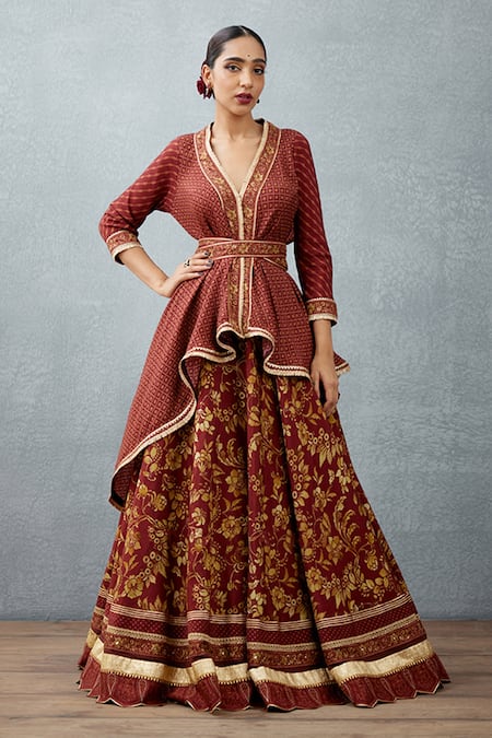 Red Brocade Jacket Lehenga Set Design by Ashima Leena at Pernia's Pop Up  Shop 2024