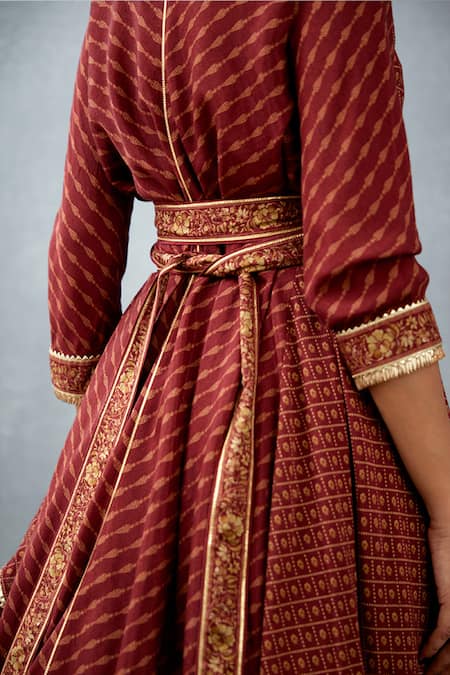 Torani_Red Slub Silk Bhagalpuri Floral Motifs Gulnar Afsoon Printed Lehenga And Kurta Set _at_Aza_Fashions