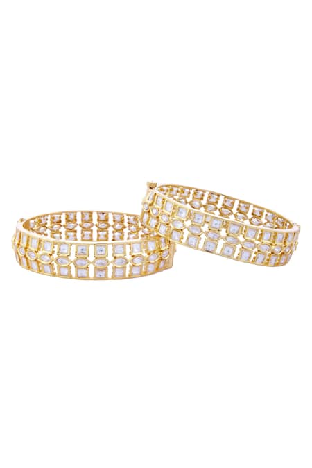 Zevar By Geeta Gold Plated Diamonds Kundan Bangle Set Of 2