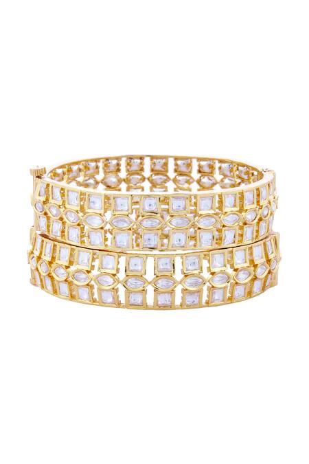 Shop Zevar By Geeta Gold Plated Diamonds Kundan Bangle Set Of 2 at Aza Fashions Shop_Zevar By Geeta_Gold Plated Diamonds Kundan Bangle Set Of 2_at_Aza_Fashions