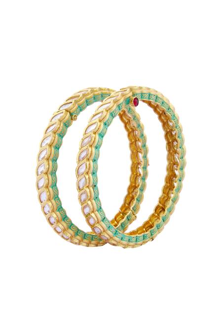 Buy_Zevar By Geeta_Gold Plated Diamonds Kundan Bangle - Set Of 2_Online_at_Aza_Fashions