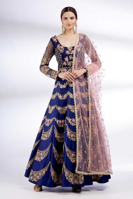 Neha Mehta Couture Embroidered Silk Anarkali with Dupatta 