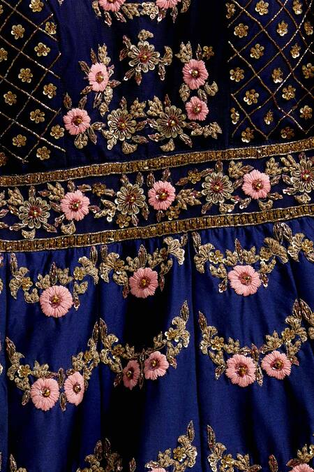 Shop Neha Mehta Couture Blue Silk Scoop Neck Embroidered Anarkali With Dupatta Online at Aza Fashions Shop_Neha Mehta Couture_Blue Silk Scoop Neck Embroidered Anarkali With Dupatta _Online_at_Aza_Fashions