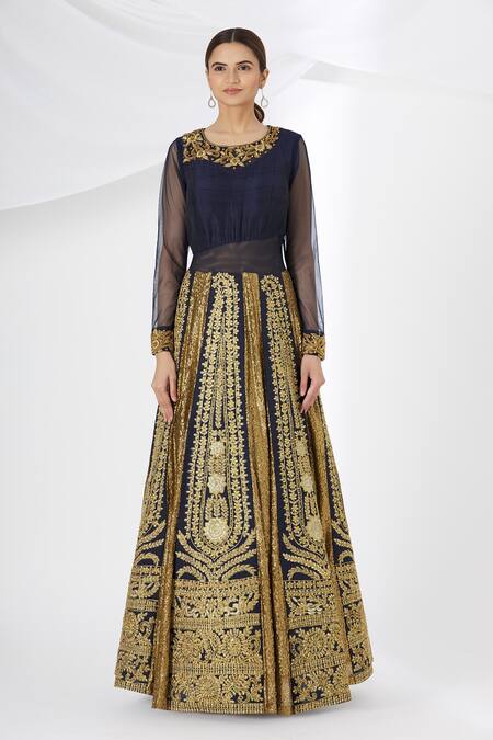 Neha Mehta Couture Blue Silk Round Embroidered Anarkali Online at Aza Fashions Neha Mehta Couture_Blue Silk Round Embroidered Anarkali _Online_at_Aza_Fashions