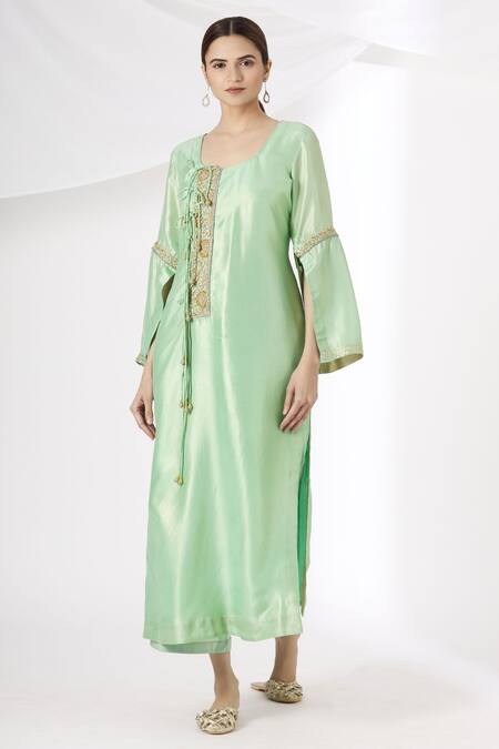 Kanika Sharma Green Silk, Crepe Embroidery Kurta And Palazzo Set Online at Aza Fashions Kanika Sharma_Green Silk, Crepe Embroidery Kurta And Palazzo Set_Online_at_Aza_Fashions
