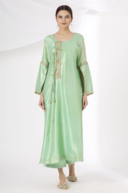 Buy Kanika Sharma Green Silk, Crepe Embroidery Kurta And Palazzo Set Online at Aza Fashions Buy_Kanika Sharma_Green Silk, Crepe Embroidery Kurta And Palazzo Set_Online_at_Aza_Fashions